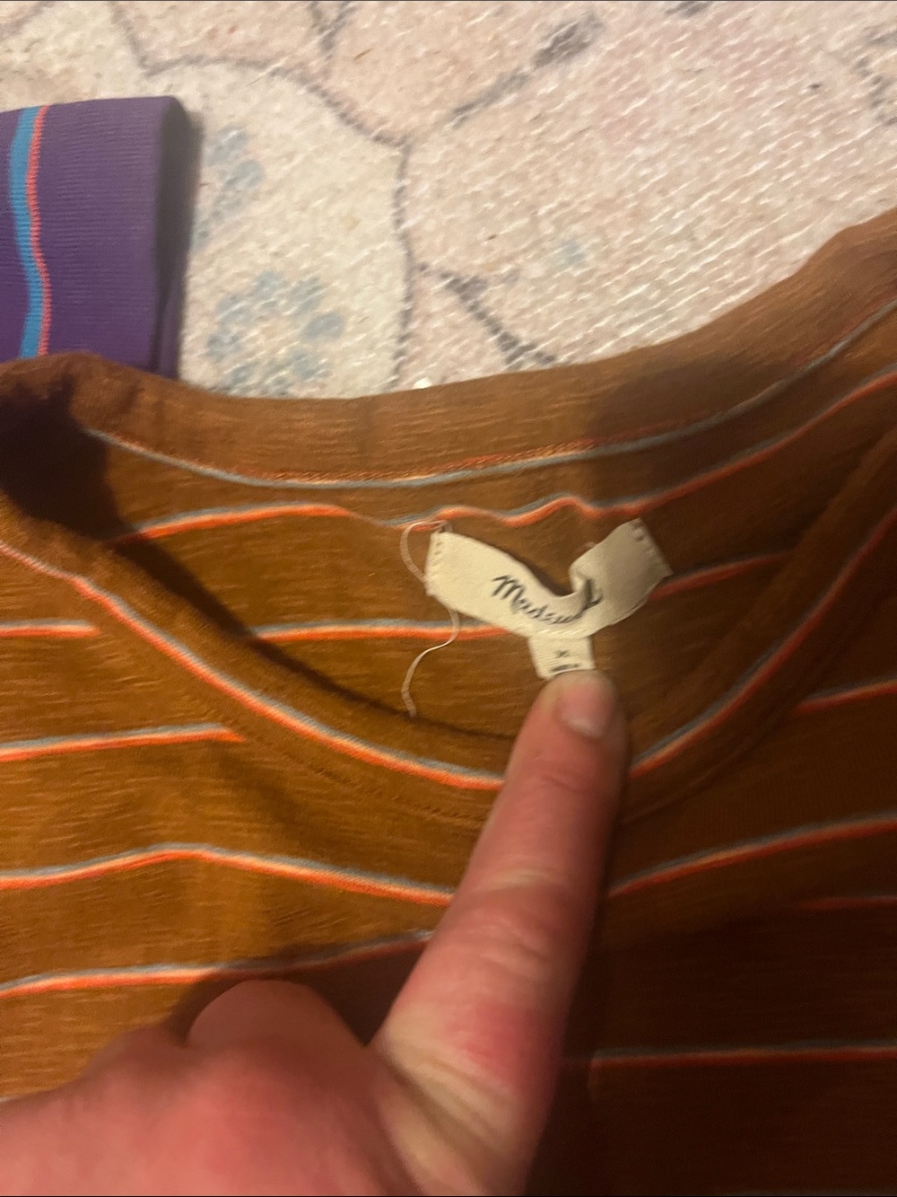 Two retro Striped tops Polo & Rust Orange Striped Tee madewell and vintage - Picture 4 of 6